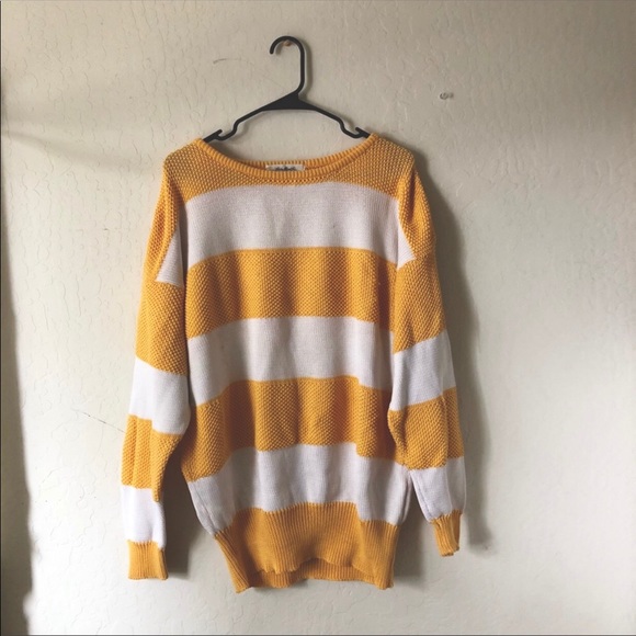 Vintage Sweaters - vtg yellow striped sweater
